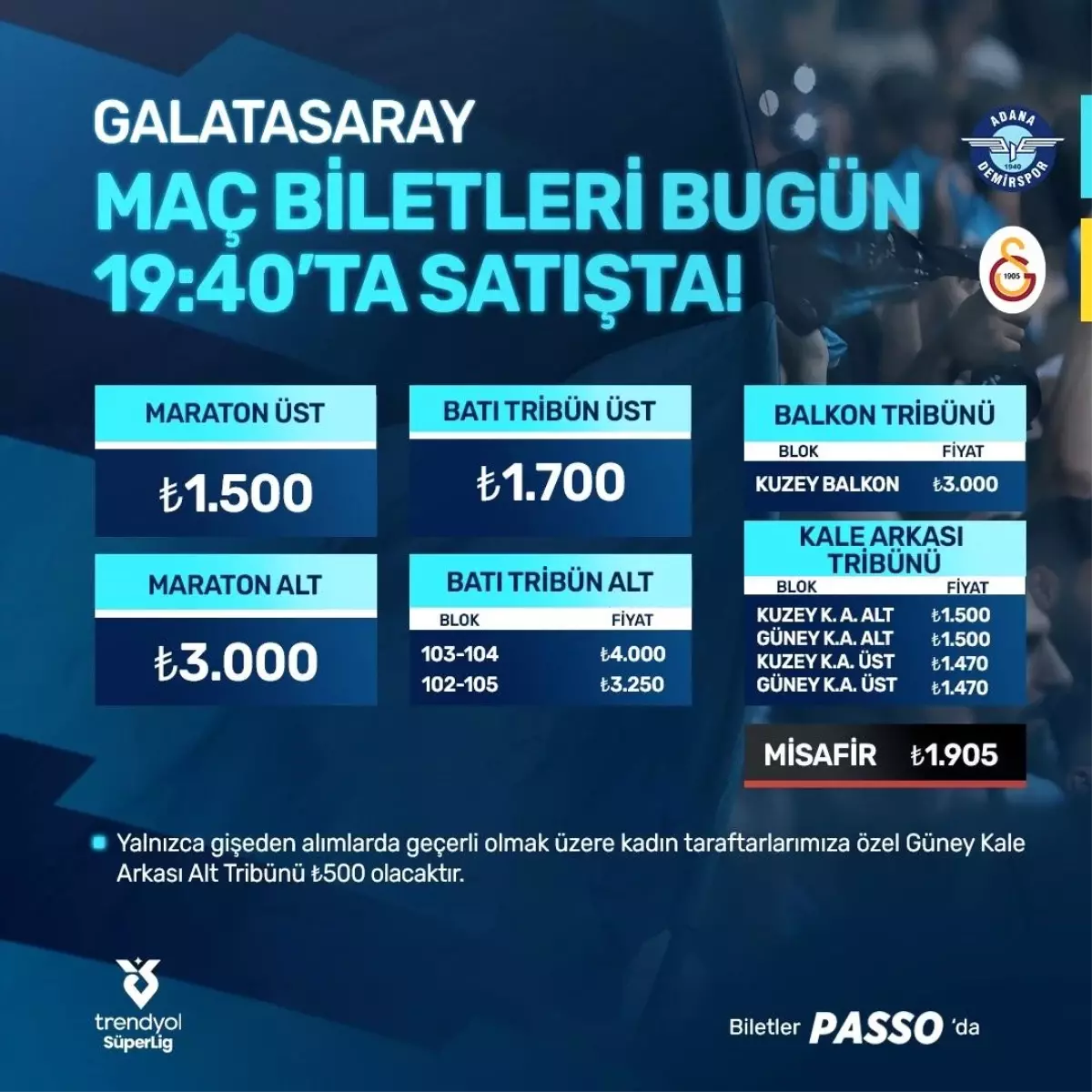 Adana Demirspor – Galatasaray Maçının Biletleri Satışa Çıktı